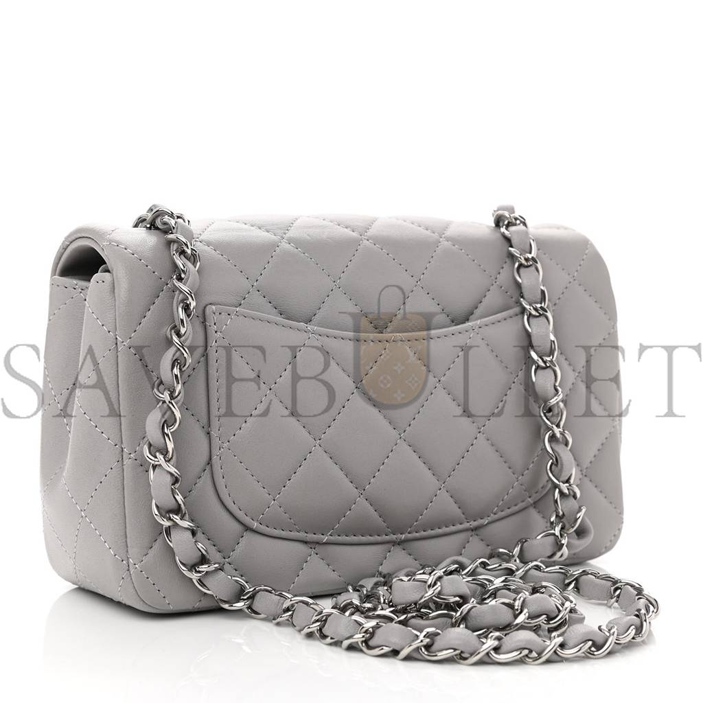 Ch*el lambskin quilted mini rectangular flap grey silver hardware (20*12*6cm)