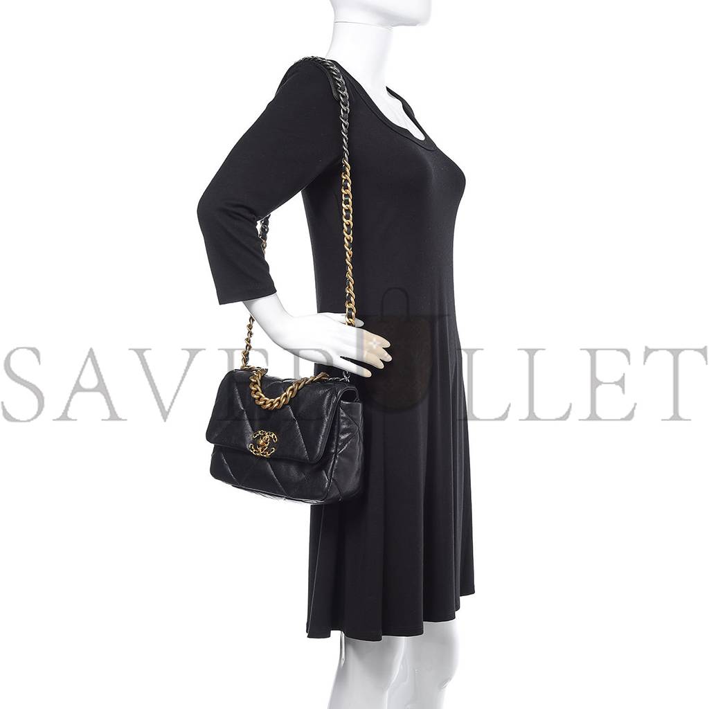 Ch*el lambskin quilted medium Ch*el 19 flap black gold hardware (26*17*8cm)