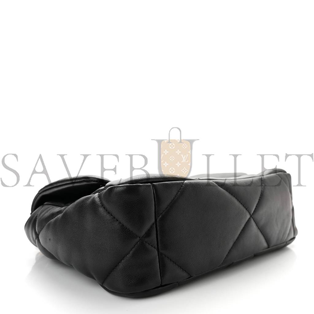 Ch*el lambskin quilted medium Ch*el 19 flap black gold hardware (26*17*8cm)