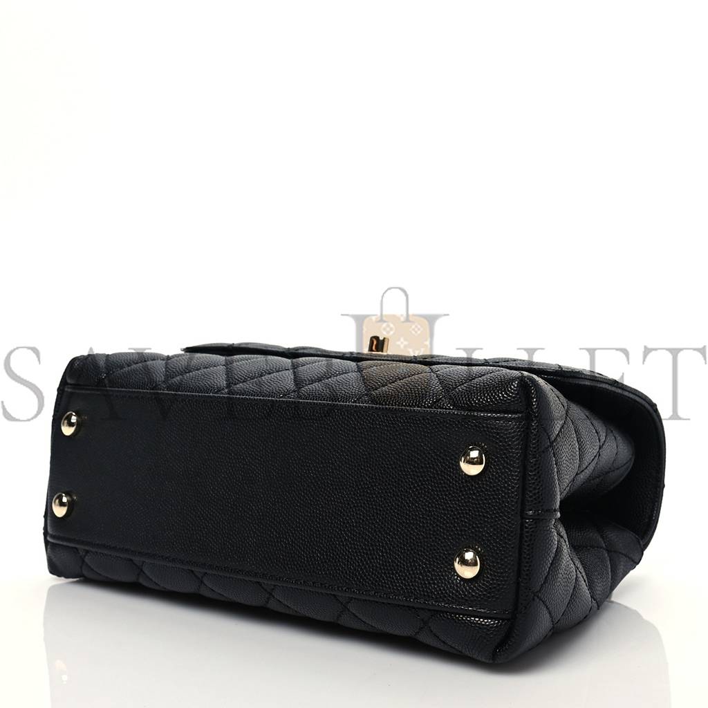 Ch*el caviar quilted mini coco handle flap black gold hardware (23*14*10cm)