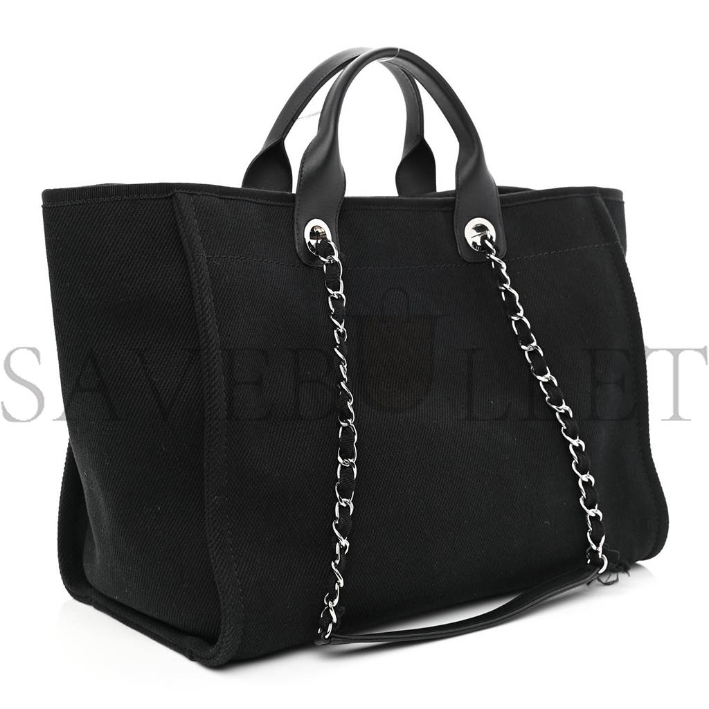 Ch*el canvas pearl medium deauville tote black (38*29*18cm)