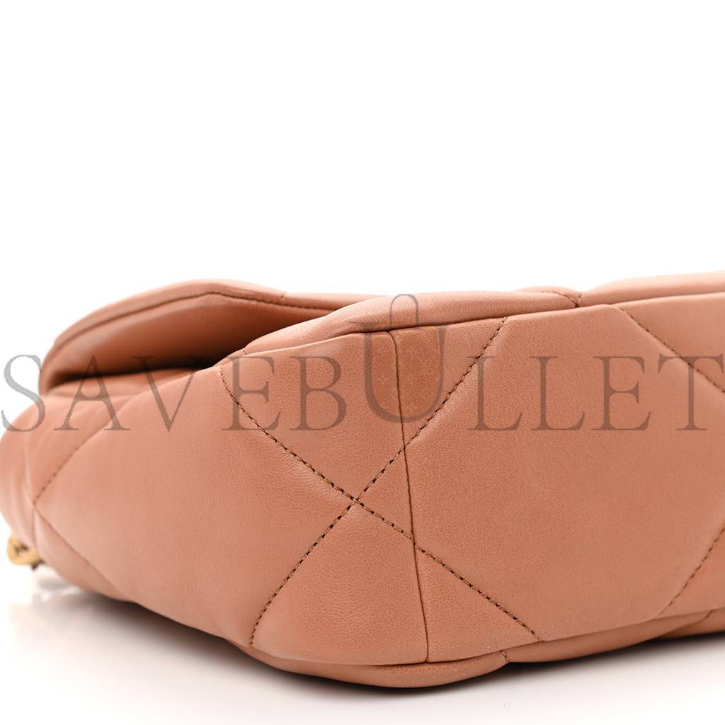 Ch*el lambskin quilted medium Ch*el 19 flap brown gold hardware (25*16*8cm)