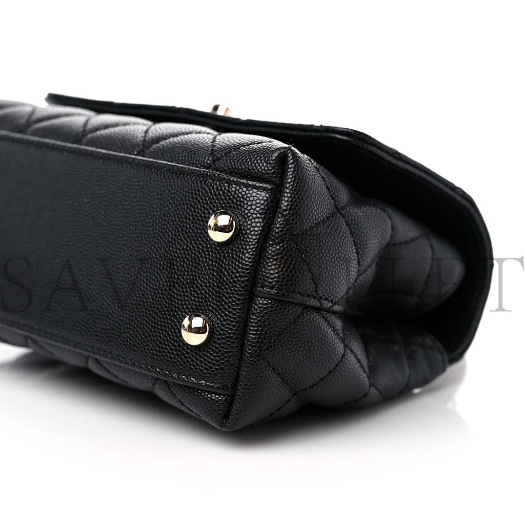 Ch*el caviar quilted extra mini coco handle flap black silver hardware (18*13*9cm)