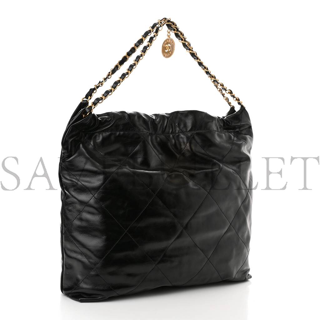 Ch*el shiny calfskin quilted Ch*el 22 black (37*35*7cm)