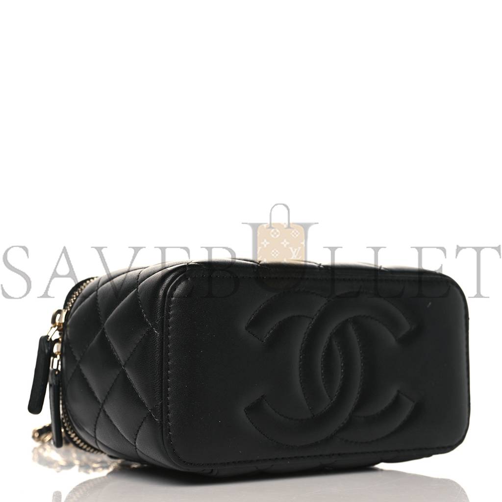 Ch*el lambskin quilted pearl crush small vanity case with chain black rose gold hardware (17*10*8cm)