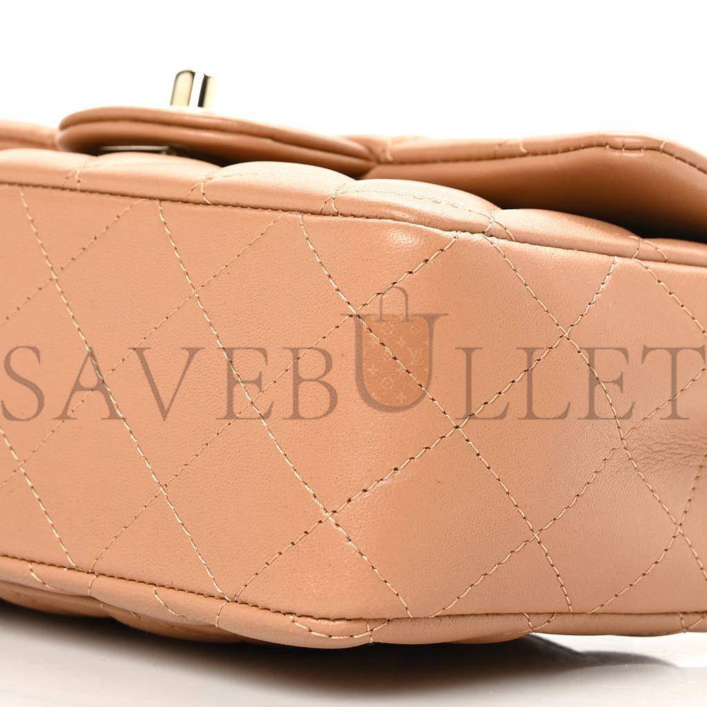 Ch*el lambskin quilted mini top handle rectangular flap beige rose gold hardware (19*13*6cm)