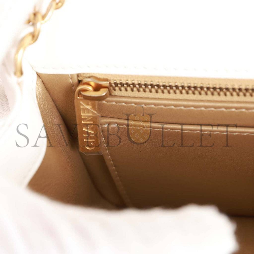 Ch*el pearl crush mini rectangular flap bag white lambskin antique gold hardware (20*13*6cm)