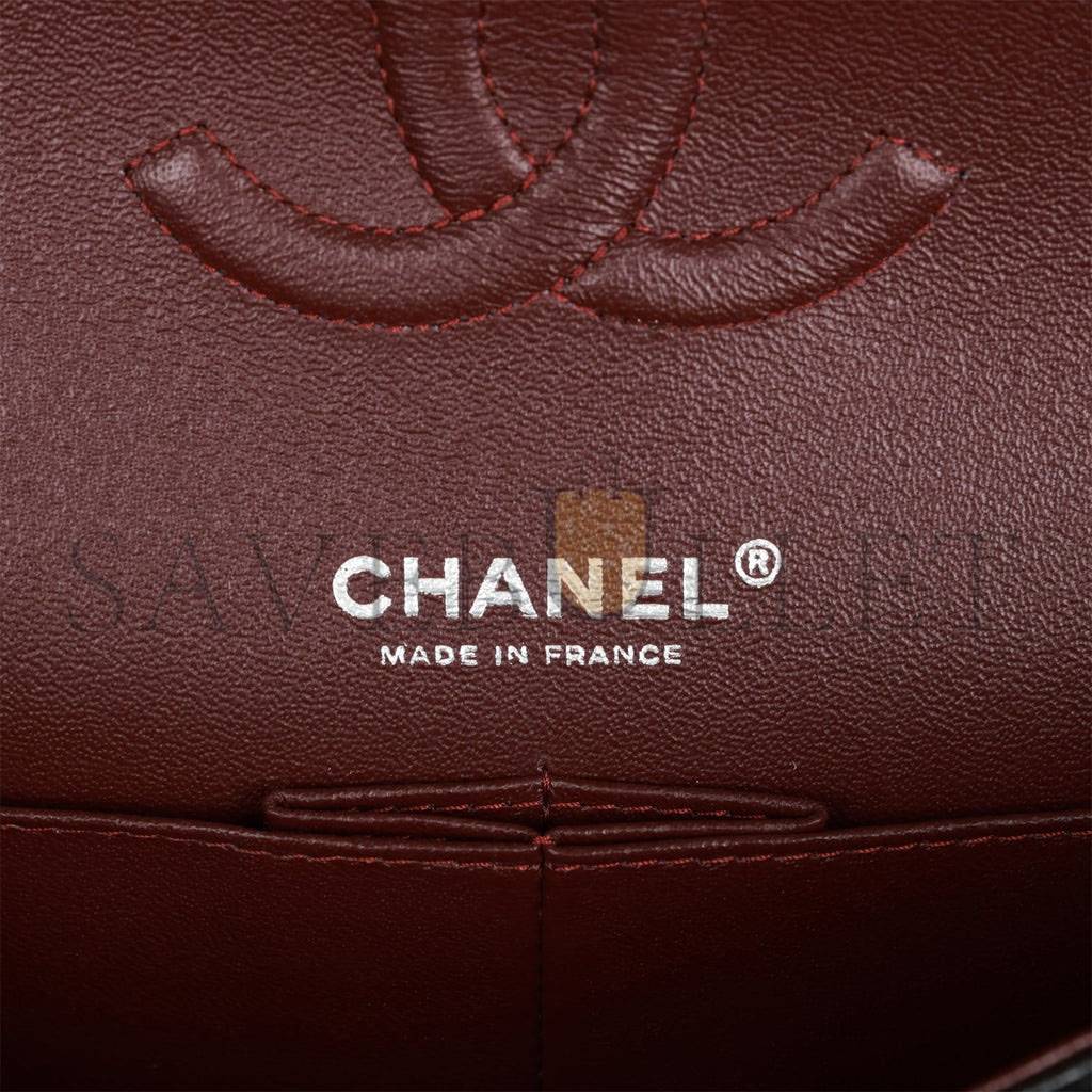 Ch*el medium classic double flap bag black quilted caviar silver hardware (25*15*7cm)