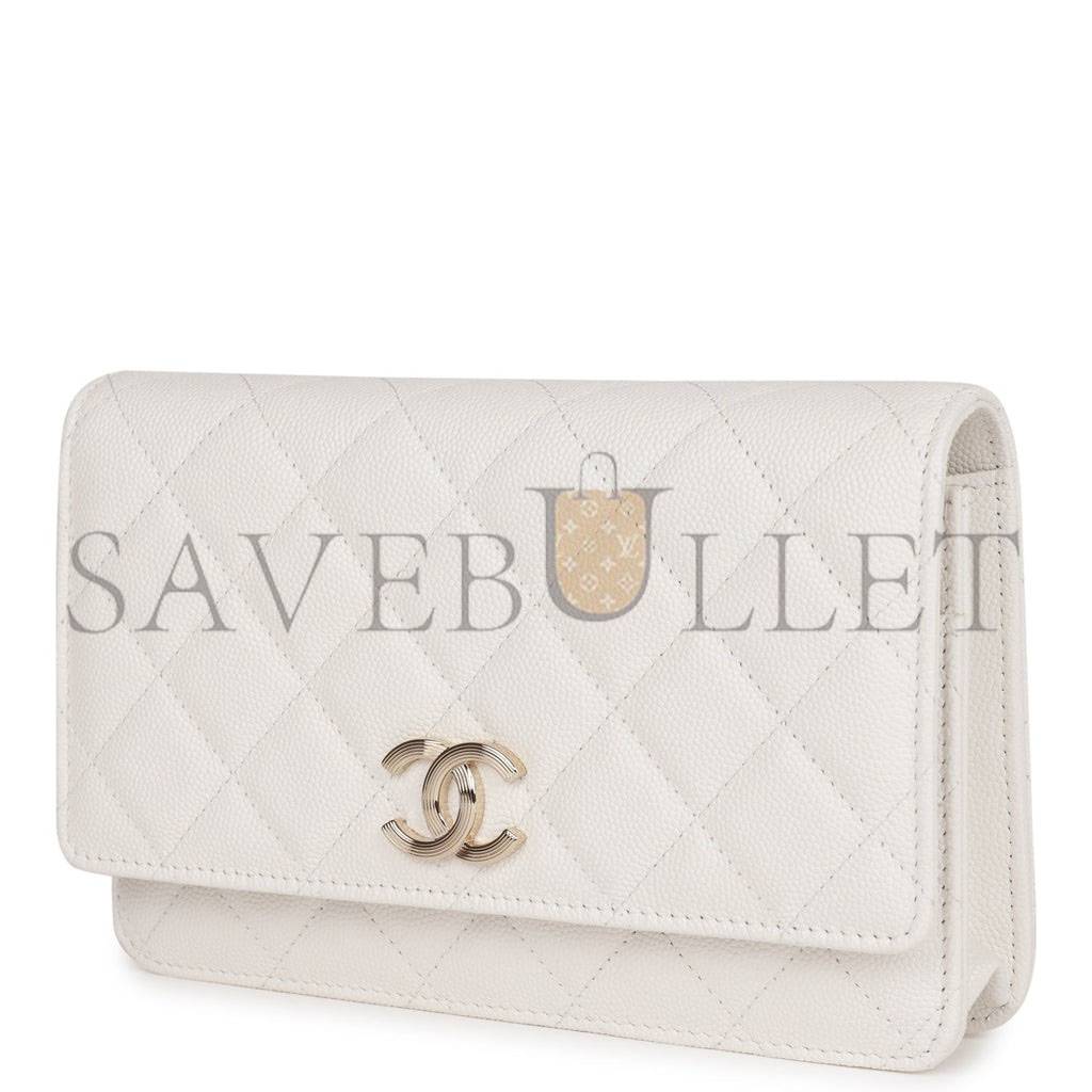 Ch*el wallet on chain woc white caviar light gold hardware (19*12*4cm)
