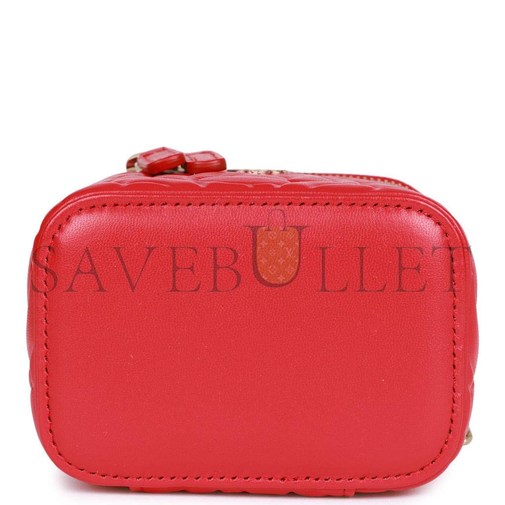 Ch*el camellia mini vanity case red lambskin light gold hardware (11*9*8cm)