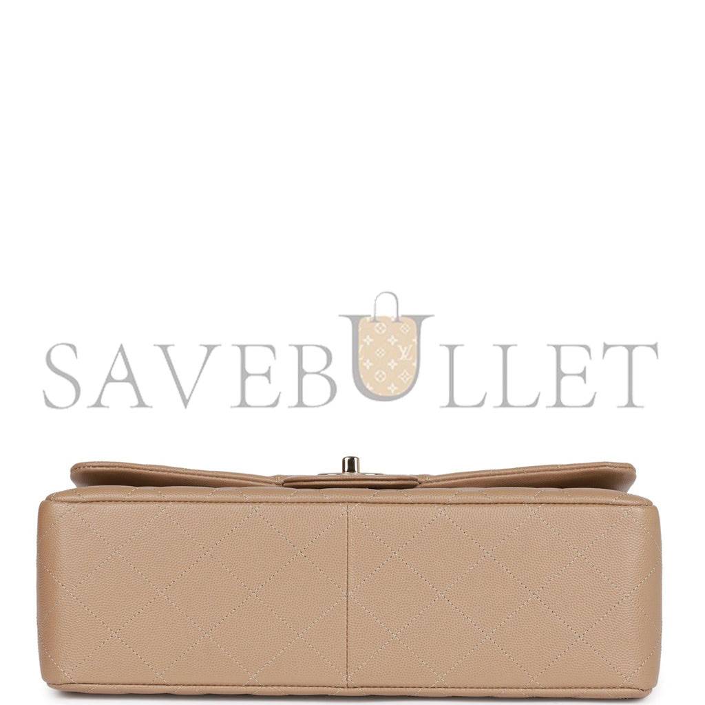 Ch*el jumbo classic double flap bag dark beige caviar gold hardware (30*20*9cm)