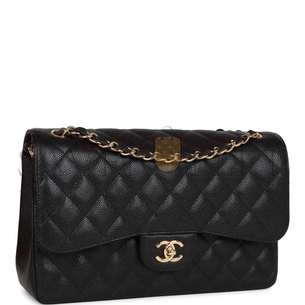 Ch*el jumbo classic double flap bag black caviar gold hardware (30*20*9cm)