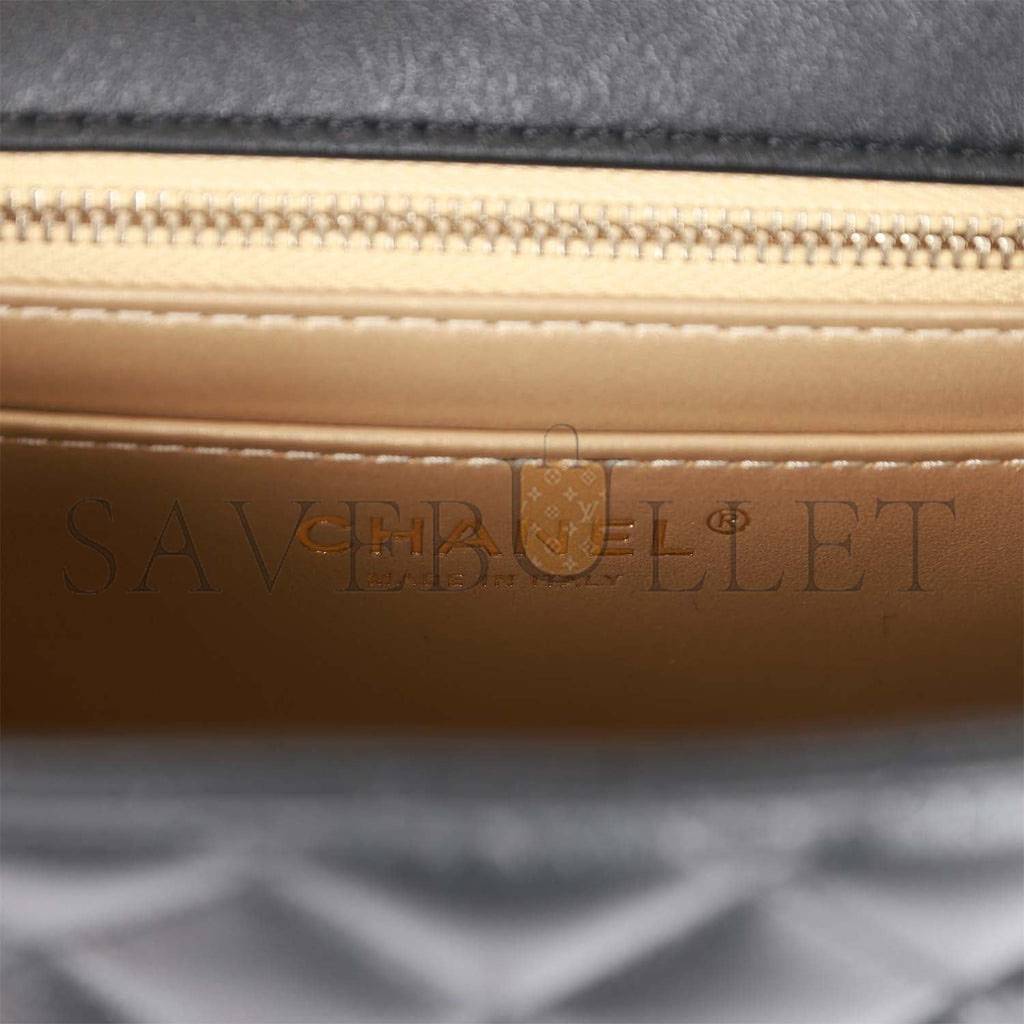 Ch*el pearl crush mini square flap bag black lambskin light gold hardware (17*14*8cm)