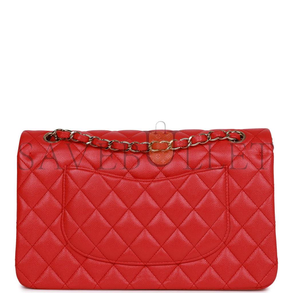 Ch*el medium classic double flap bag red caviar light gold hardware (25.5*15.5*6.5cm)