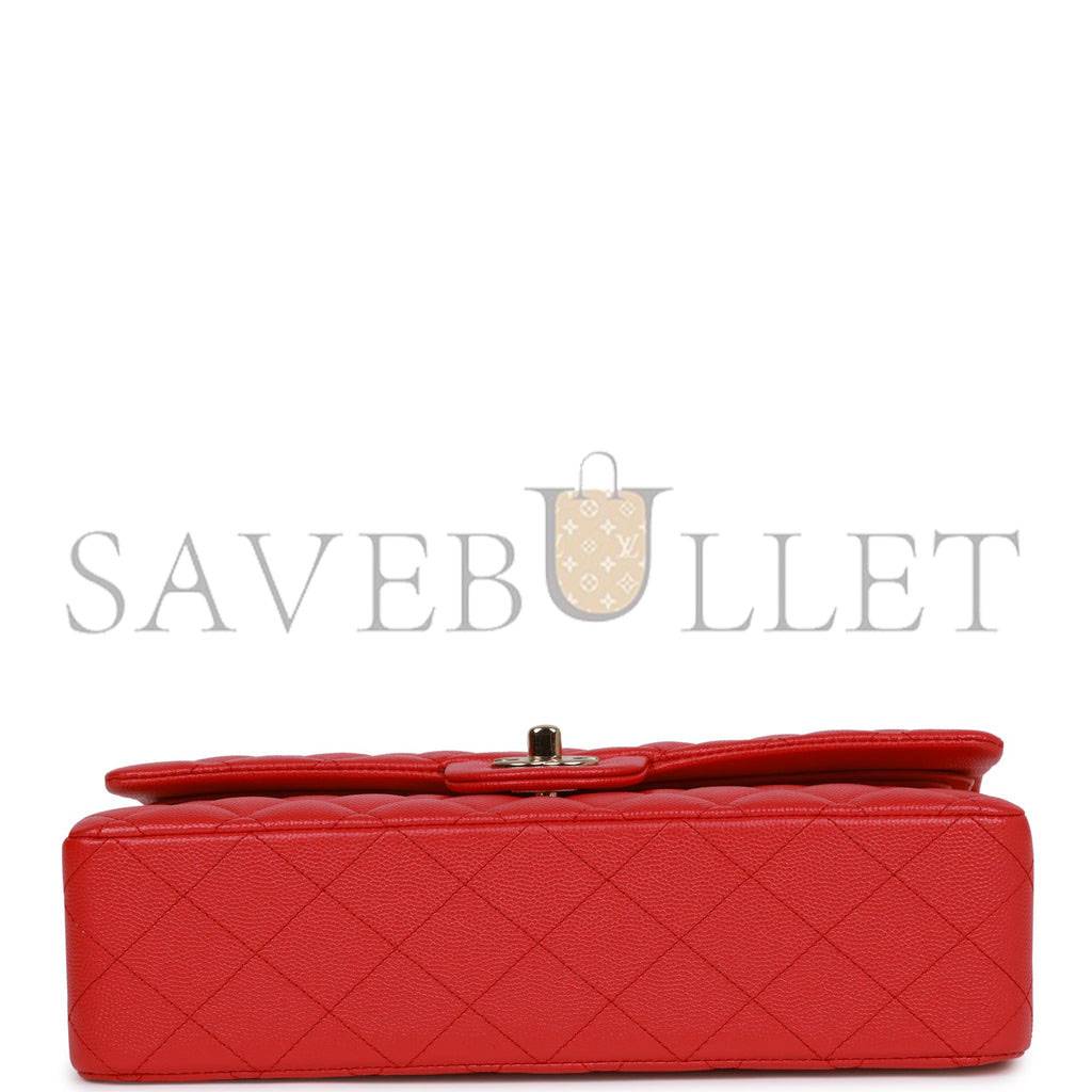 Ch*el medium classic double flap bag red caviar light gold hardware (25.5*15.5*6.5cm)