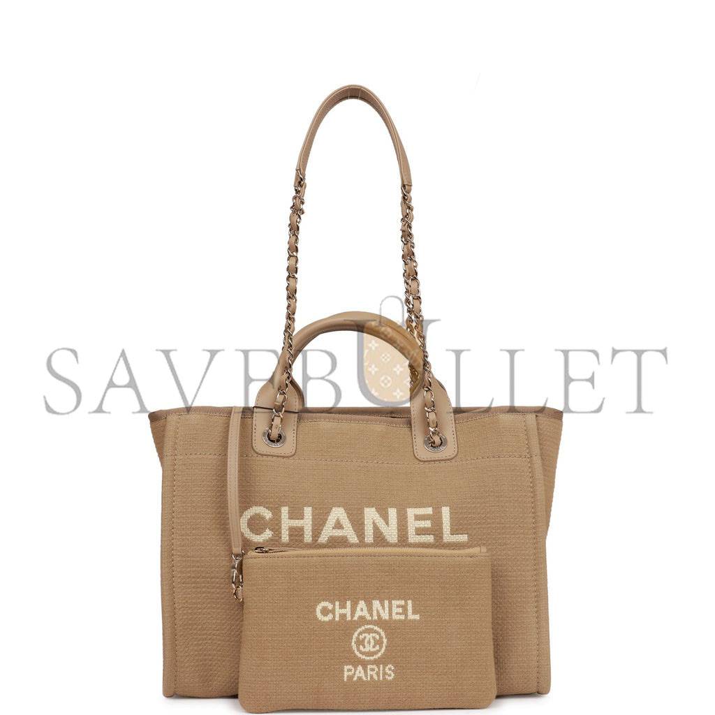 Ch*el small deauville shopping bag beige boucle light gold hardware (34*27*15cm)