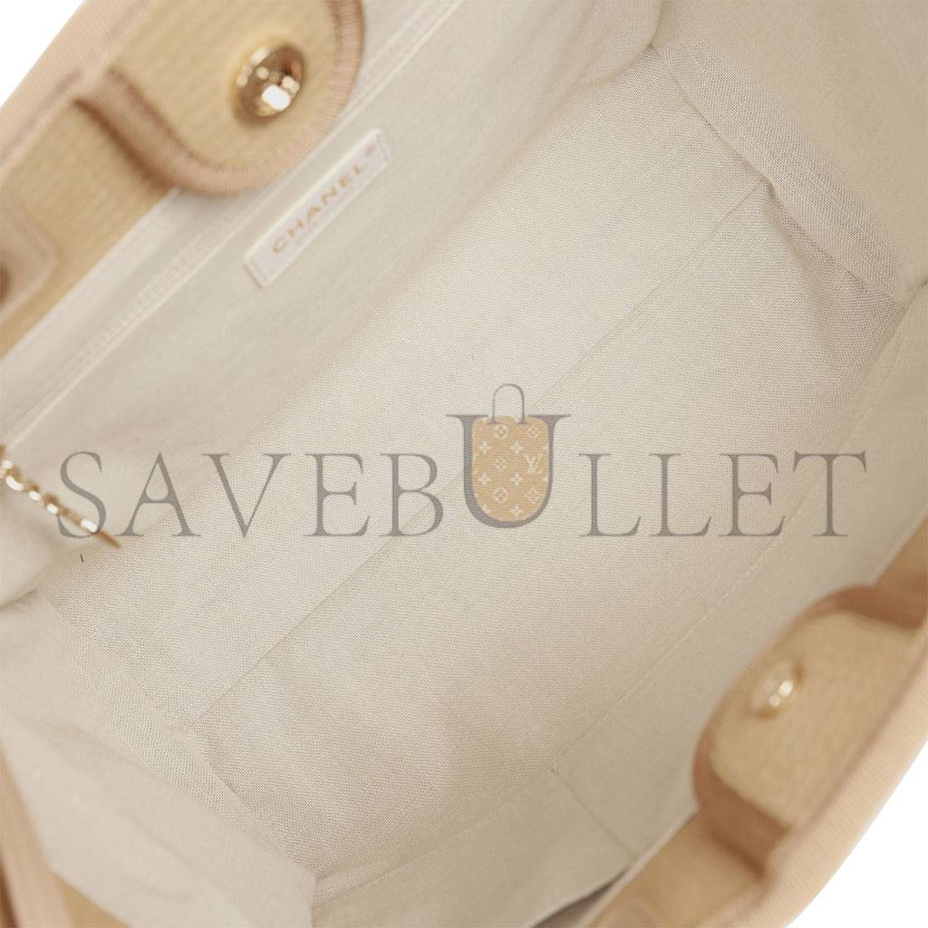 Ch*el small deauville shopping bag beige boucle light gold hardware (34*27*15cm)