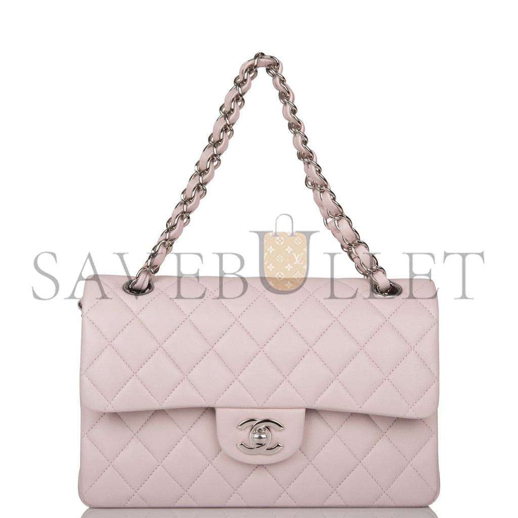 Ch*el small classic double flap bag light pink lambskin silver hardware (23*13*6cm)