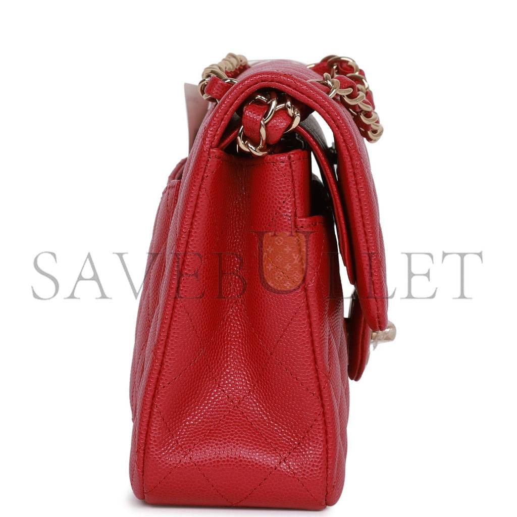 Ch*el small classic double flap dark pink caviar light gold hardware (23*13*6cm)