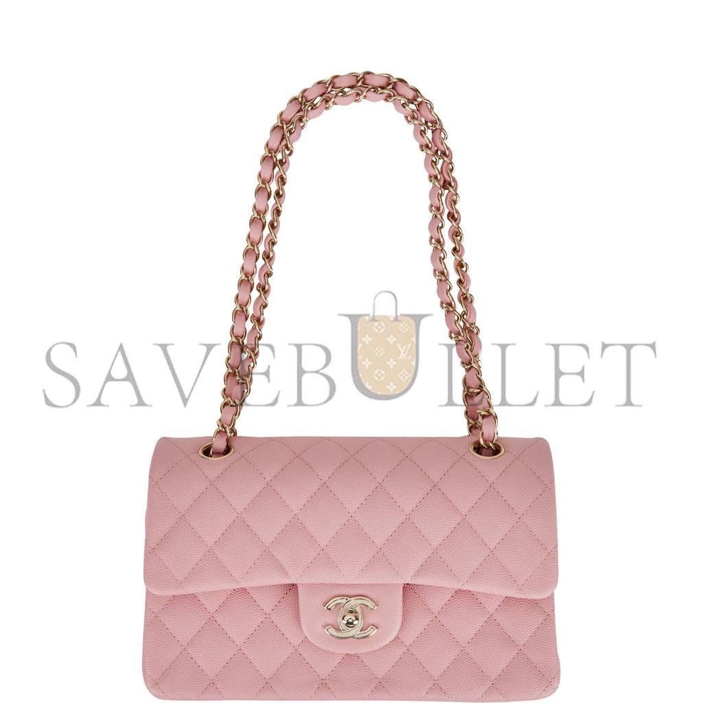 Ch*el small classic double flap pink caviar light gold hardware (23*13*6cm)