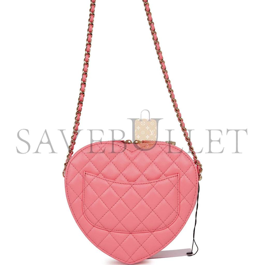 Ch*el cc in love large heart bag pink lambskin light gold hardware (20*18*6cm)