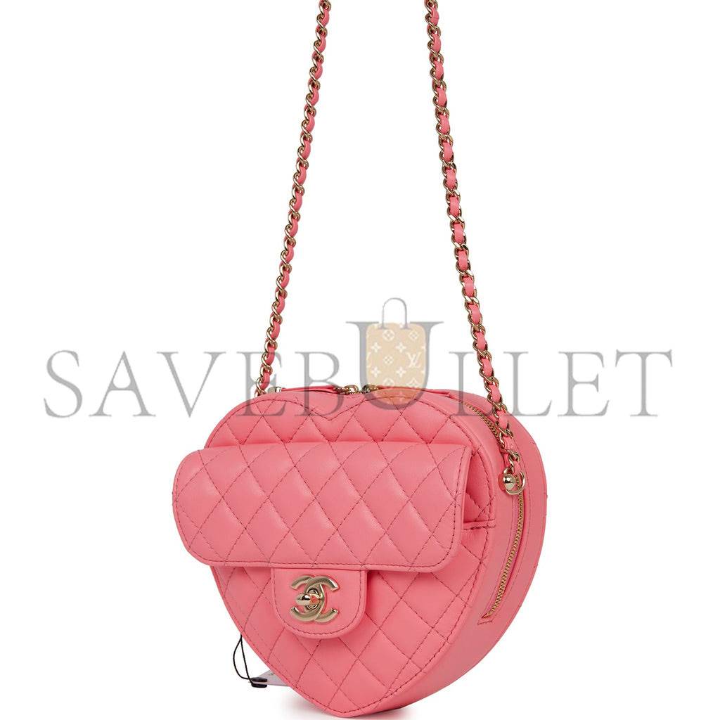 Ch*el cc in love large heart bag pink lambskin light gold hardware (20*18*6cm)