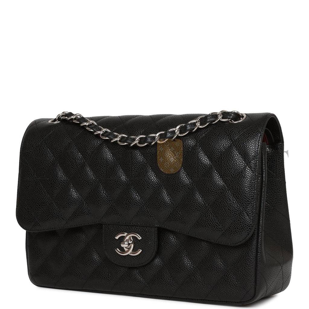 Ch*el jumbo classic double flap bag black caviar silver hardware (30*20*9cm)