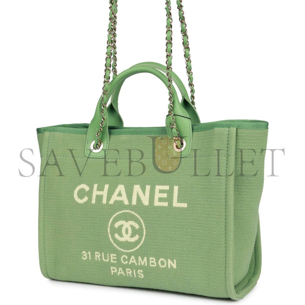 Ch*el small deauville shopping bag green boucle light gold hardware (34*27*15cm)