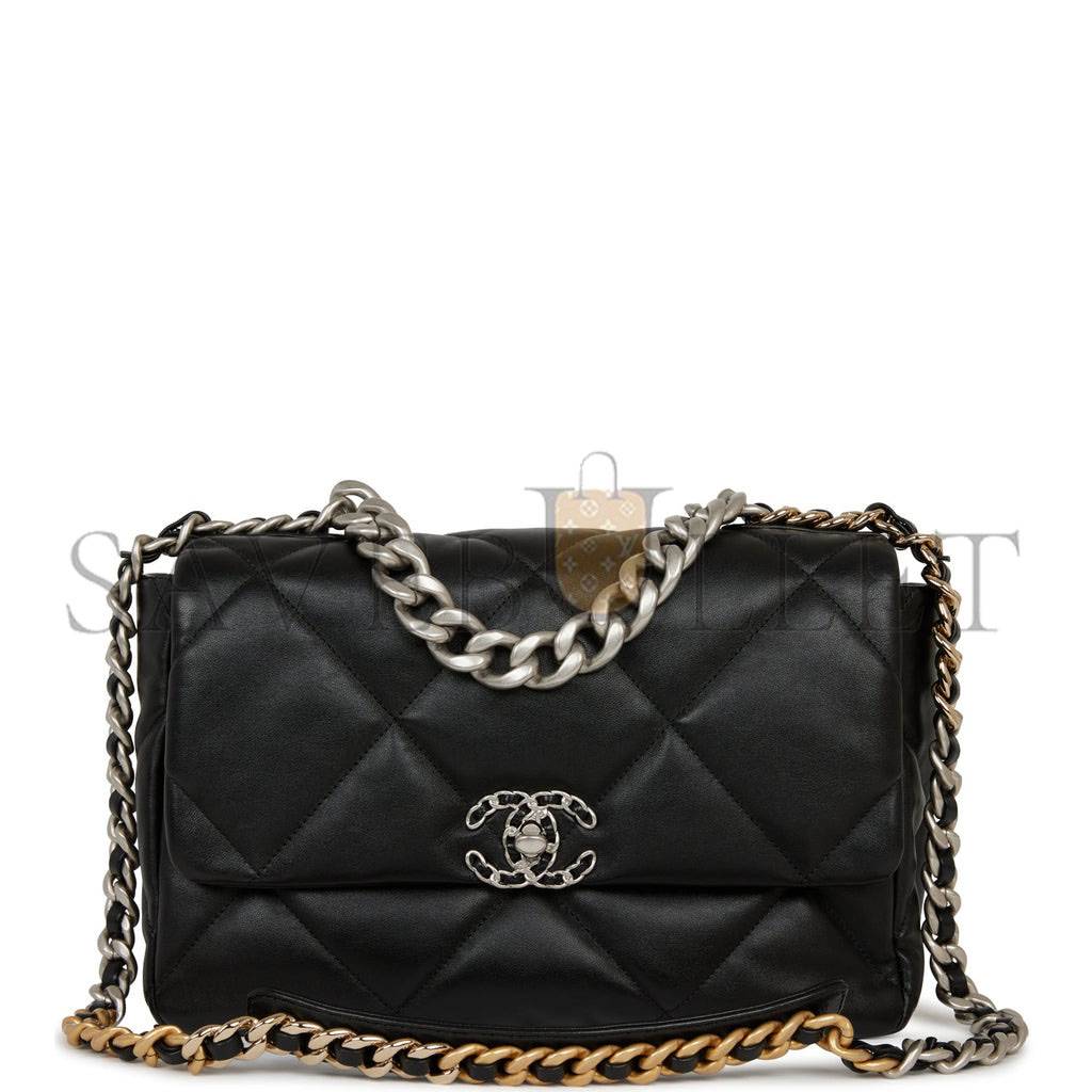 Ch*el large 19 flap bag black lambskin mixed hardware (30*20*9cm)