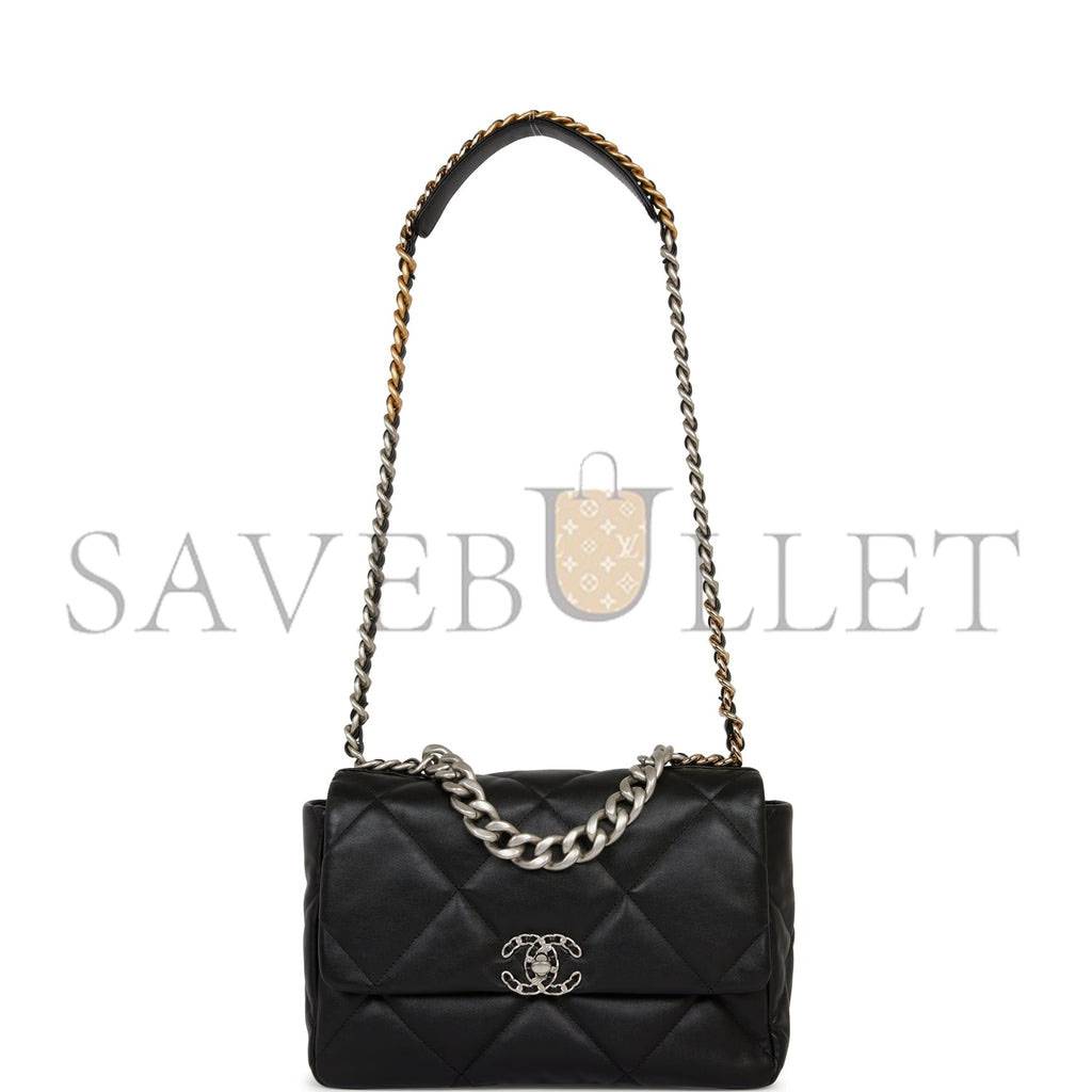 Ch*el large 19 flap bag black lambskin mixed hardware (30*20*9cm)