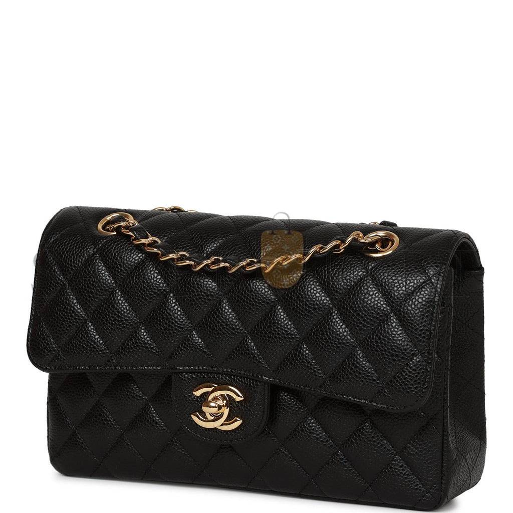 Ch*el small classic double flap bag black caviar gold hardware (23*15*6cm)