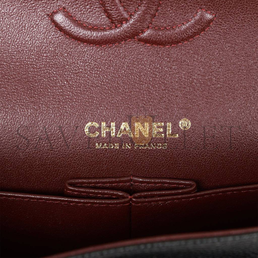 Ch*el small classic double flap bag black caviar gold hardware (23*15*6cm)