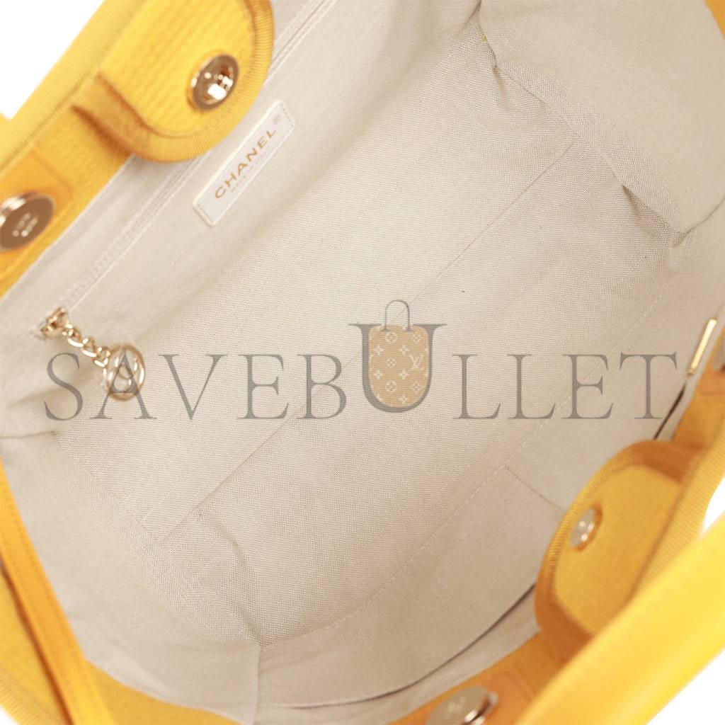 Ch*el small deauville shopping bag dark yellow boucle light gold hardware (34*27*15cm)