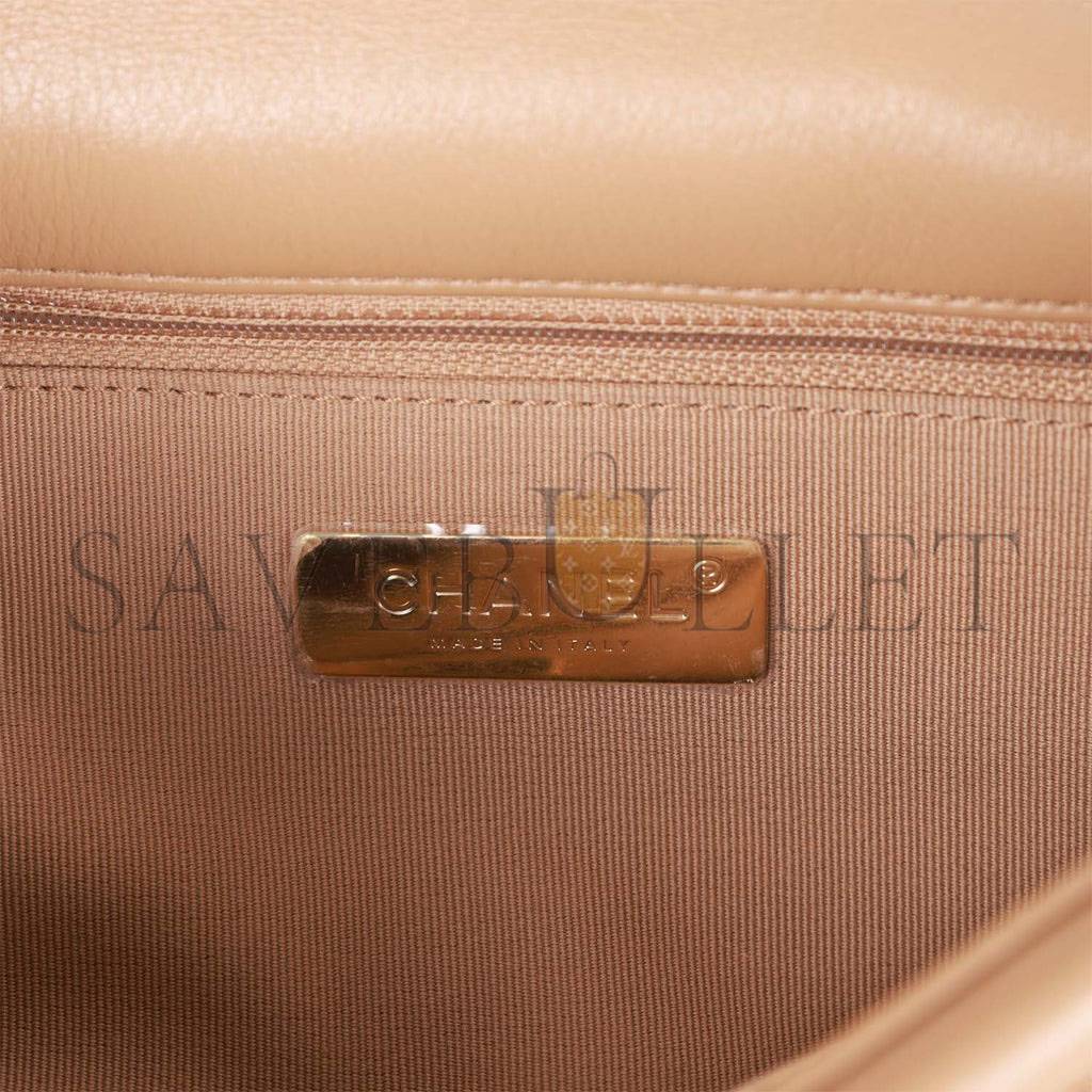 Ch*el medium 19 flap bag beige calfskin mixed hardware (25*16*9cm)