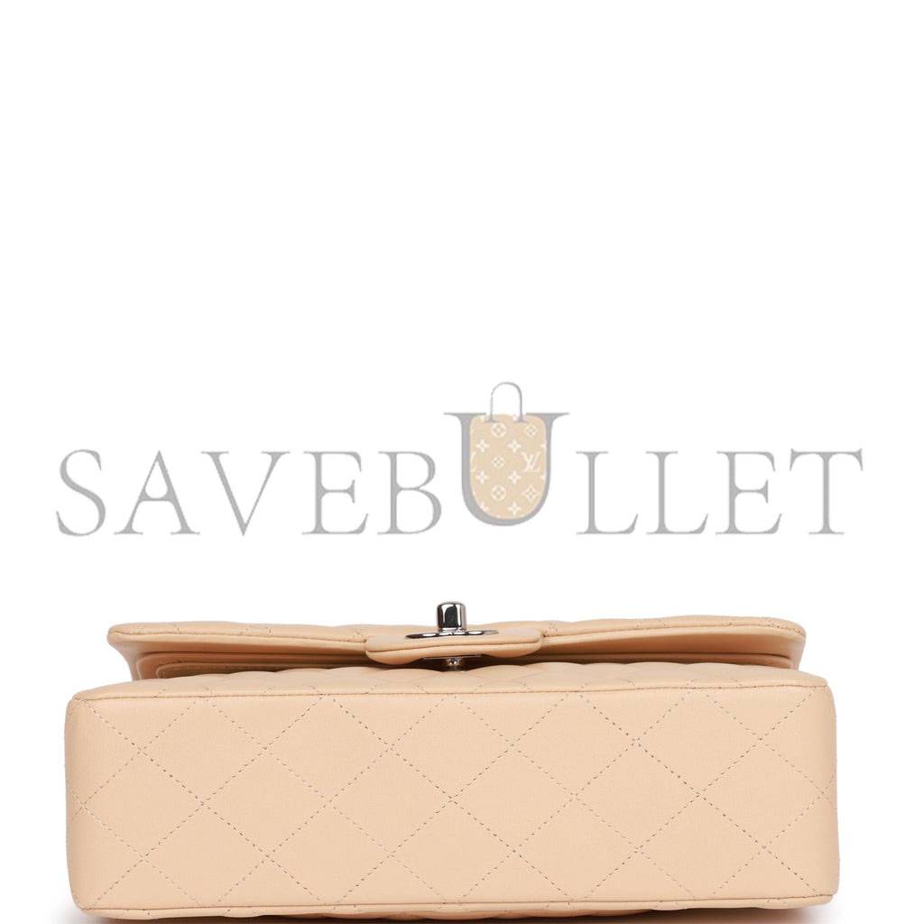 Ch*el small classic double flap beige lambskin silver hardware (23*13*6cm)