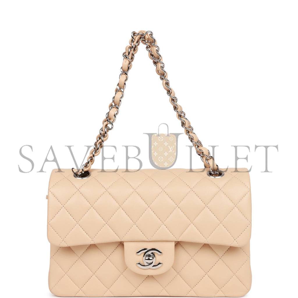 Ch*el small classic double flap beige lambskin silver hardware (23*13*6cm)