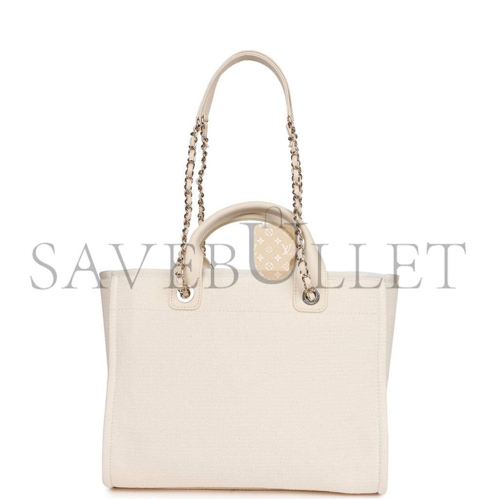 Ch*el large deauville shopping bag white boucle light gold hardware (41*28*15cm)