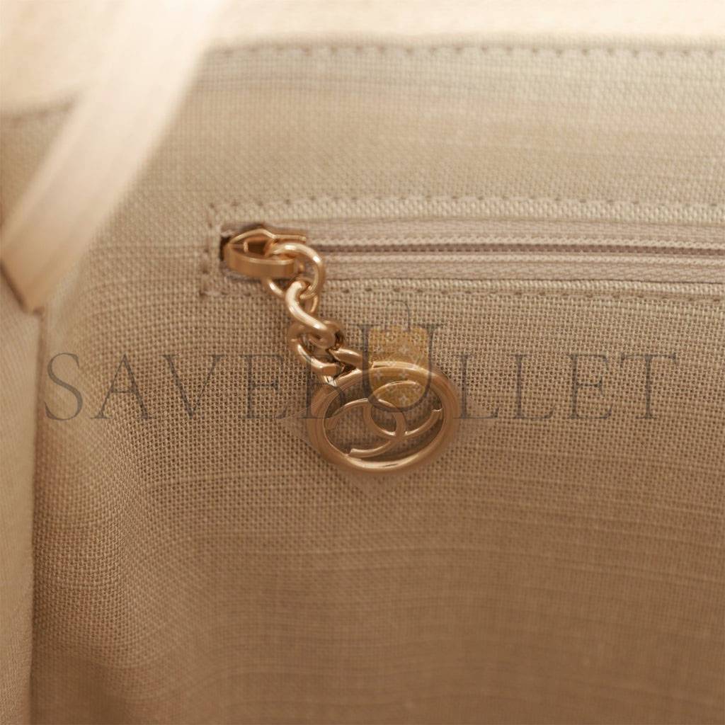 Ch*el large deauville shopping bag white boucle light gold hardware (41*28*15cm)