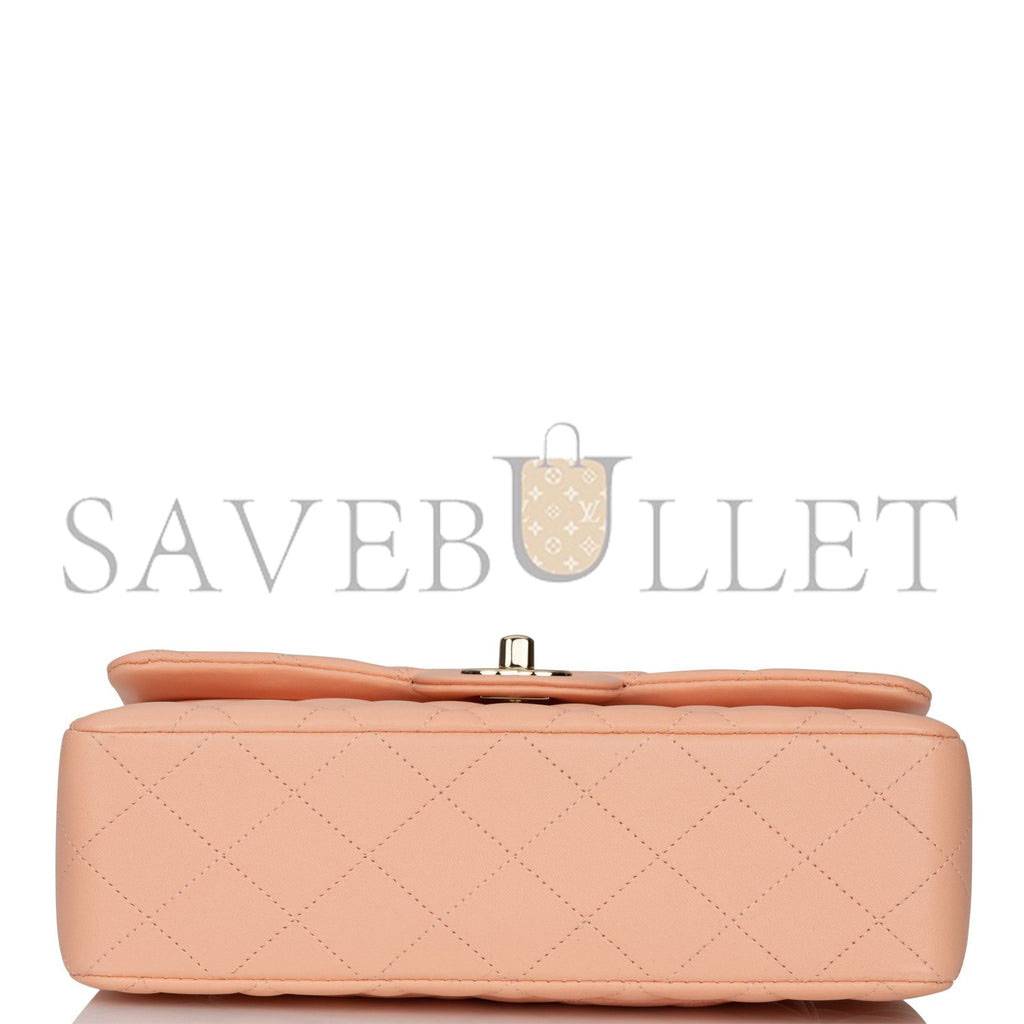 Ch*el small classic double flap peach lambskin light gold hardware (23*13*6cm)