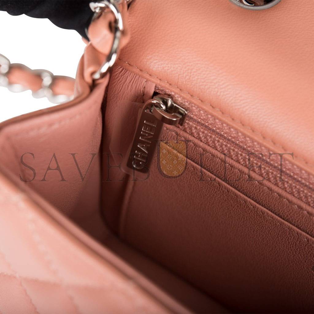 Ch*el mini rectangular flap bag rose lambskin silver hardware (20*13*6cm)