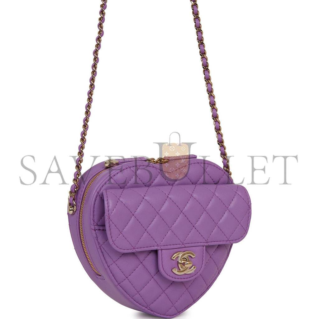 Ch*el cc in love large heart bag purple lambskin light gold hardware (20*18*6cm)