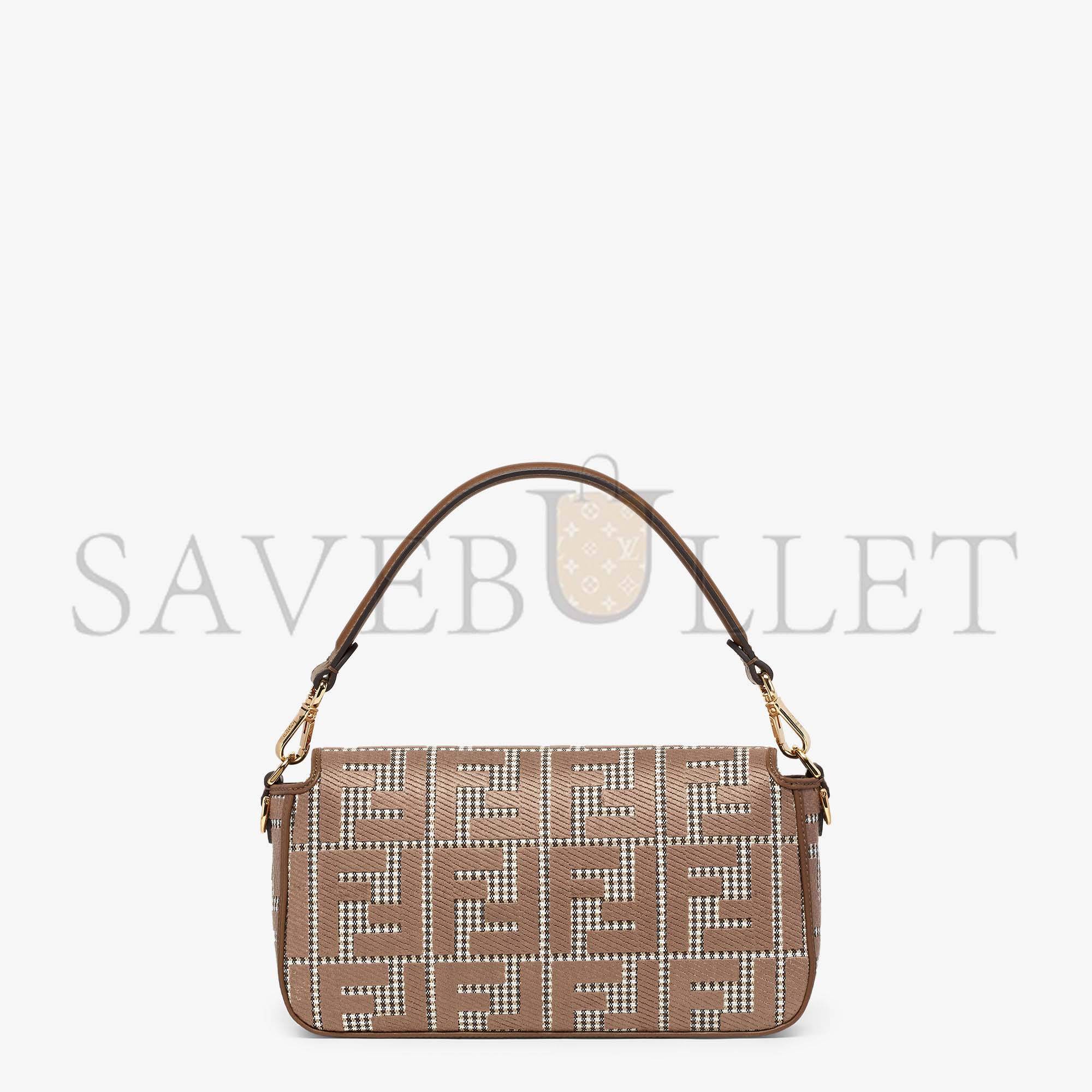 F**di baguette - brown houndstooth wool bag with ff embroidery 8br600akrzf1irg (27*15*6cm)