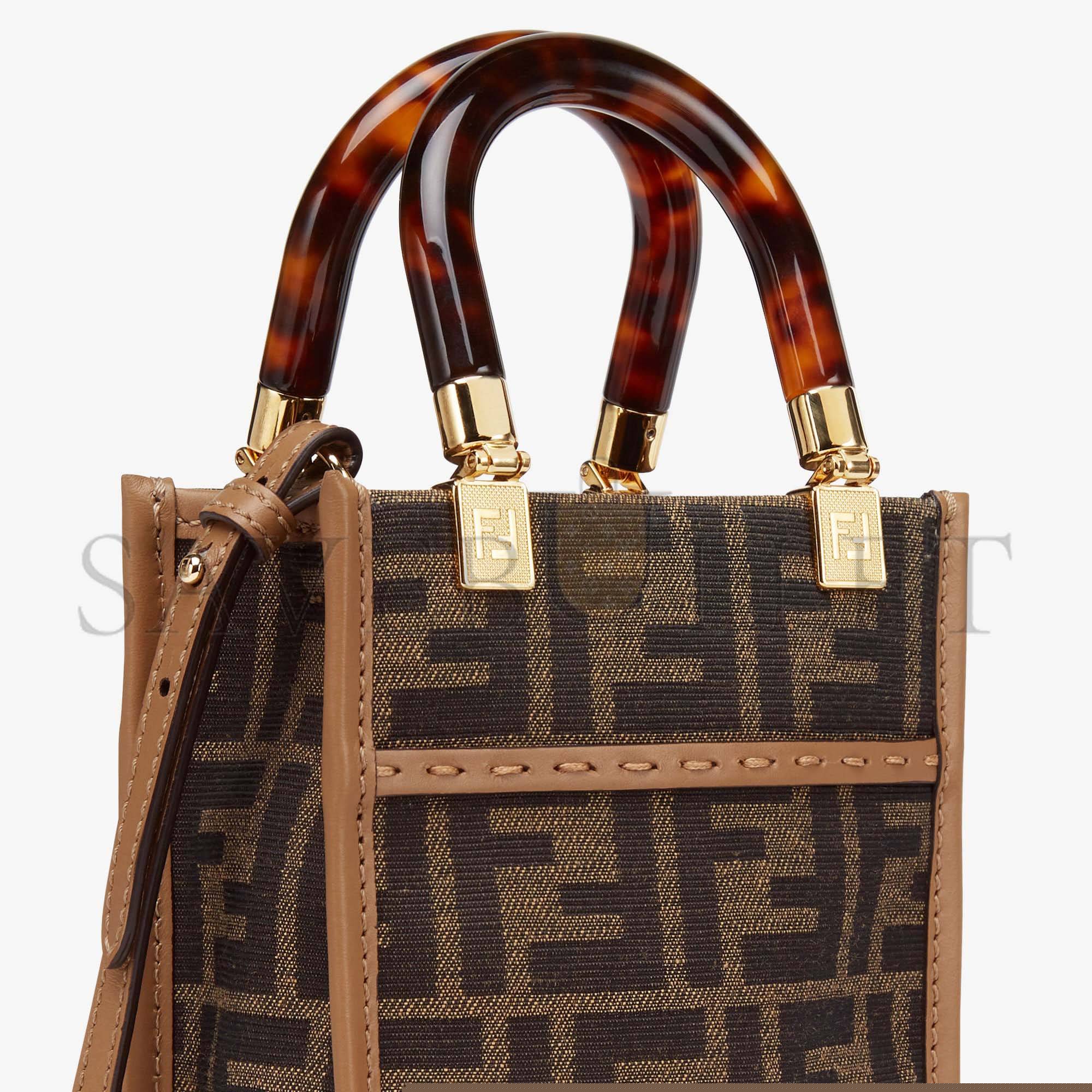 F**di mini sunshine shopper - brown ff fabric mini-bag 8bs051alvxf1ge3 (18*13*6.5cm)