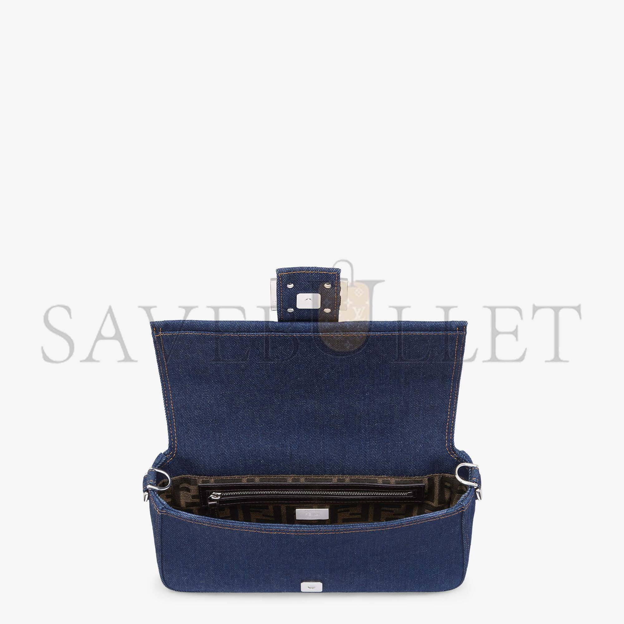 F**di baguette - re-edition bag in blue denim 8br600al9wf0kr1 (27*15*6cm)