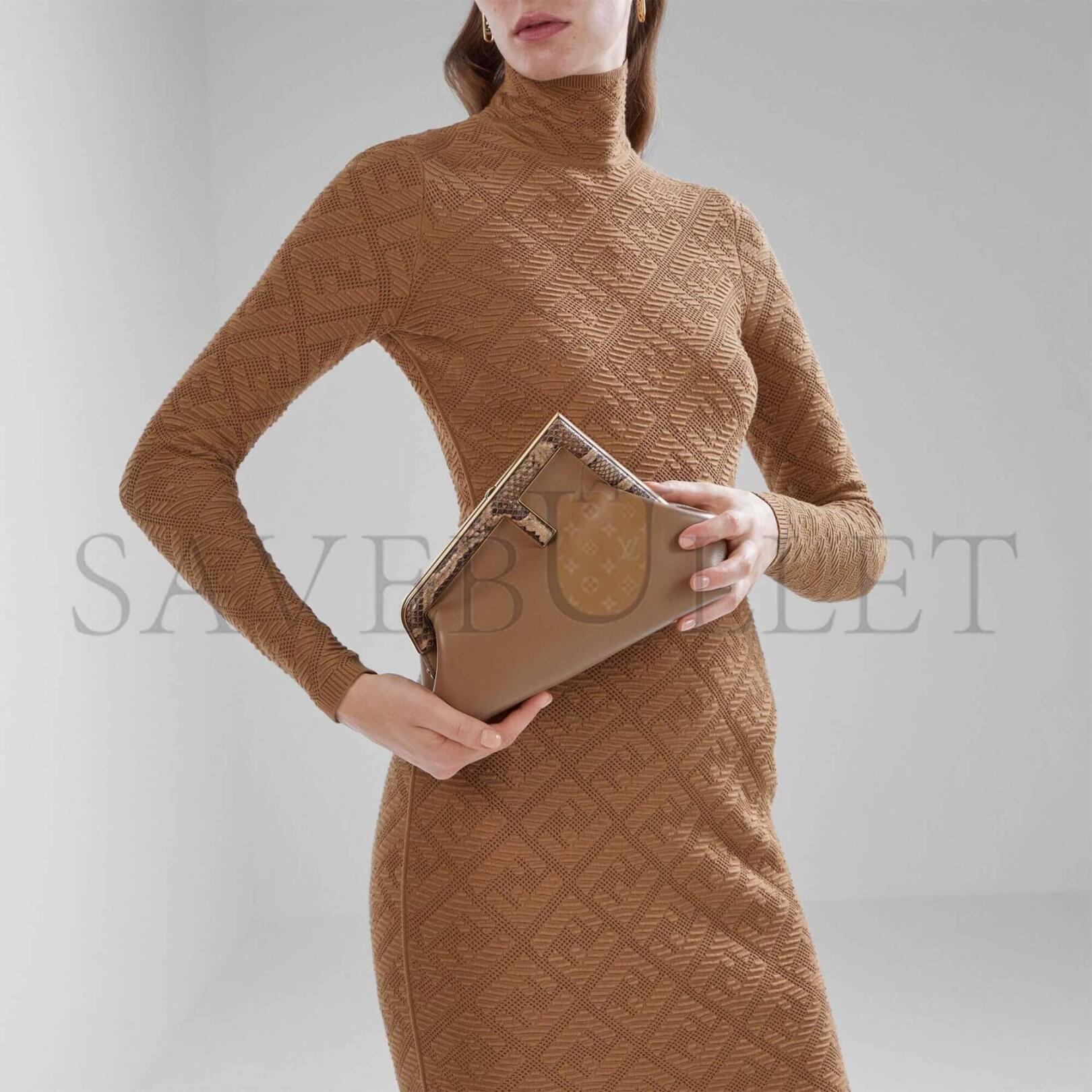 F**di first small - beige leather bag with exotic details 8bp129agwrf1gem (26*18*9.5cm)