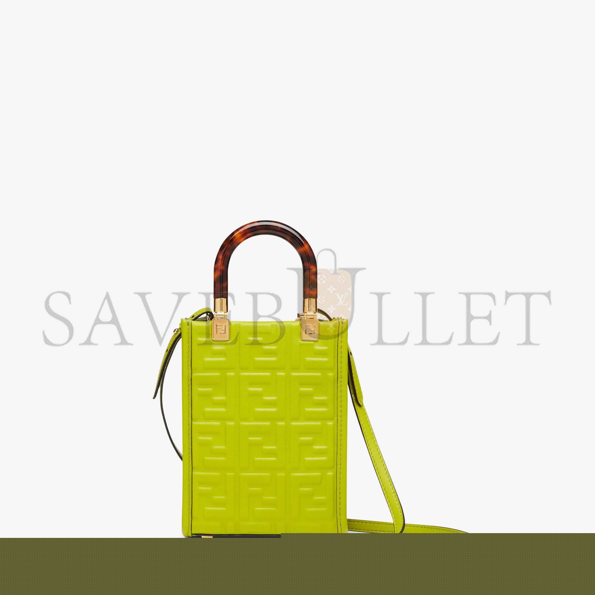 F**di mini sunshine shopper - acid green leather mini-bag 8bs051amcif1jcp (18*13*6.5cm)