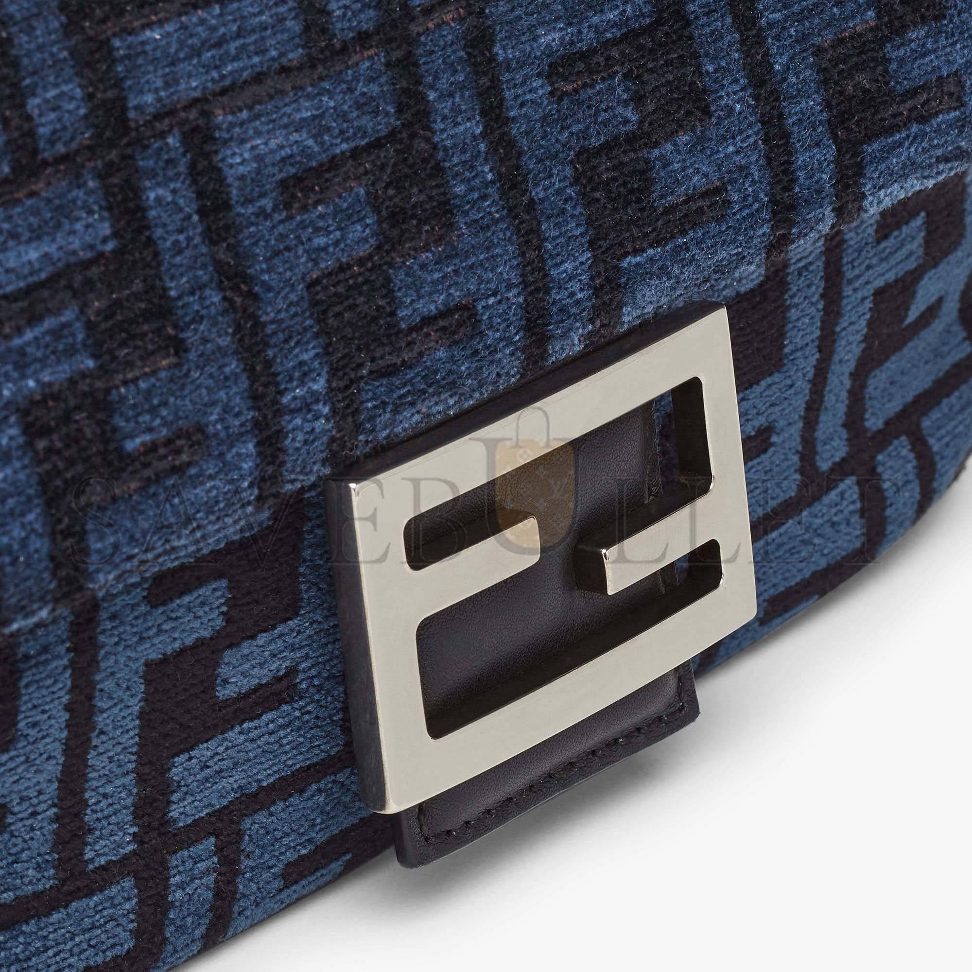 F**di baguette chain midi - dark blue ff tapestry fabric bag 8br793alg7f1hzr (24*14.5*7cm)