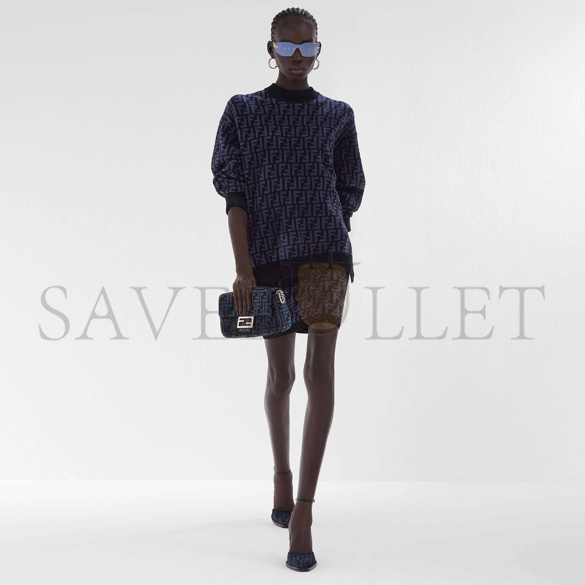 F**di baguette chain midi - dark blue ff tapestry fabric bag 8br793alg7f1hzr (24*14.5*7cm)