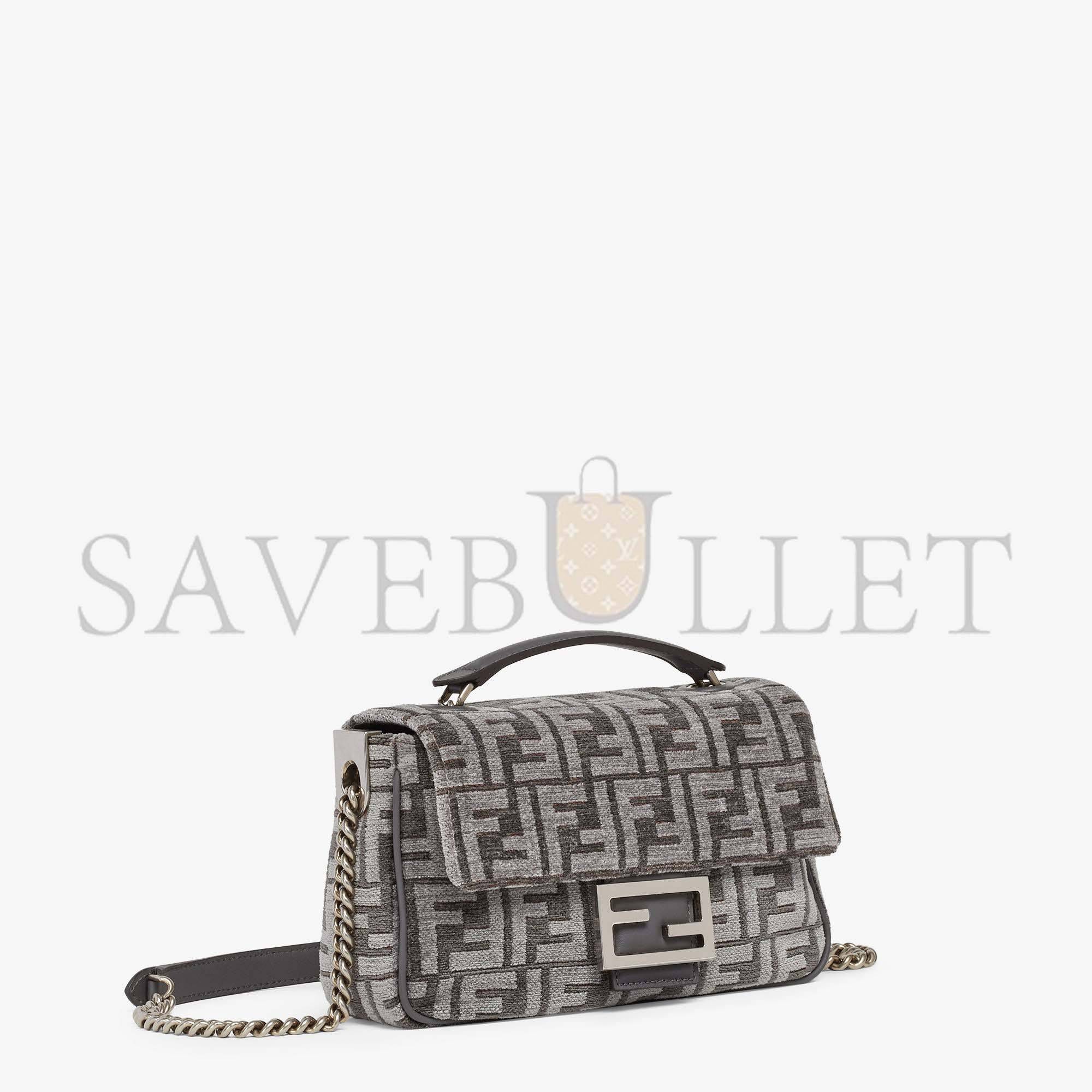 F**di baguette chain midi - dark gray ff tapestry fabric bag 8br793alg7f1hzo (24*14.5*7cm)
