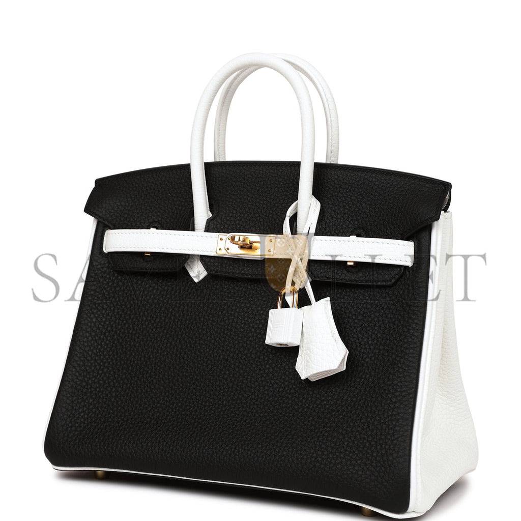 H**mes special order (hss) birkin 25 black and white clemence gold hardware (25cm)